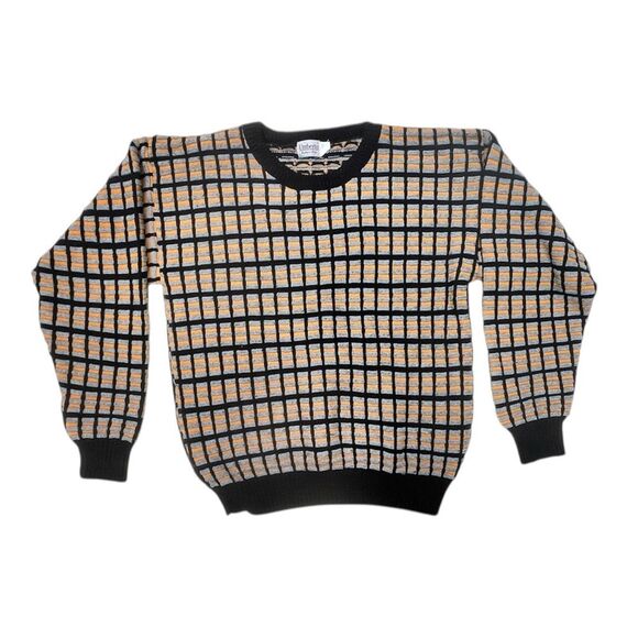 Vintage Umberto Grid Sweater Black Gray Gold XL Unisex